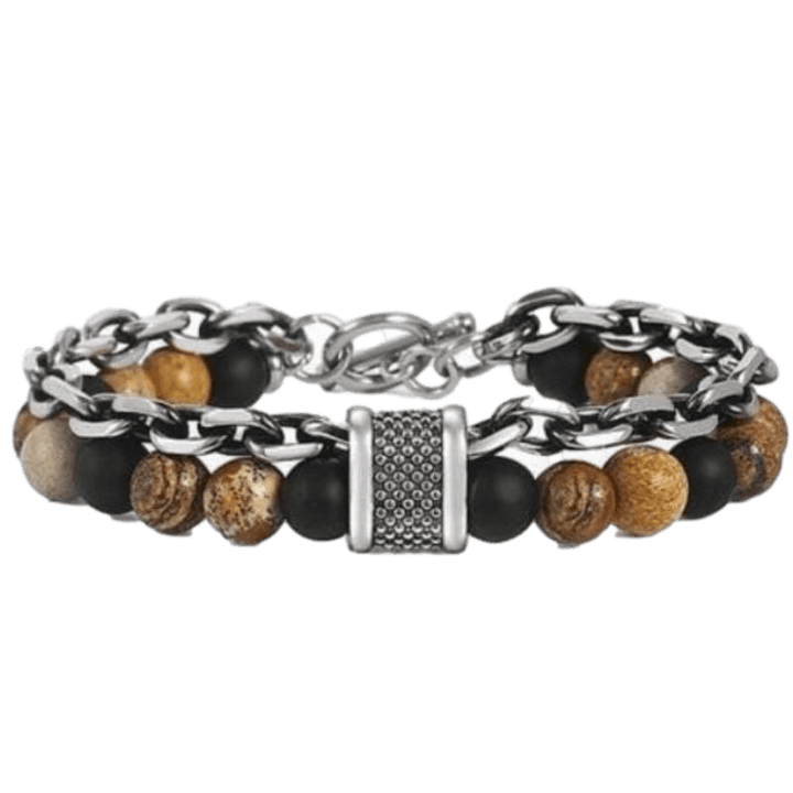 Cuban Link Stainless Steel Beaded Bracelets Beaded Unique Leather Bracelets Brown/Picture Stone WH2 10inch