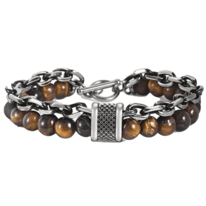 Cuban Link Stainless Steel Beaded Bracelets Beaded Unique Leather Bracelets Brown/Link/Tiger Eye Stone WH2 10inch