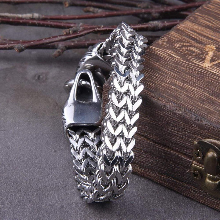 https://unique-leather-bracelets.com/products/mens-wolf-punk-charm-stainless-steel-bracelet-mesh-chain-gold-wolf-punk-bracelets-biker-jewelry-chain-link-bracelets-mens-wolf-punk-charm-stainless-steel-bracelet  This is one for the ages. Our sleek Never Fade Rock Viking Wolf Charm Bracelet Men's Stainless Steel Mesh Chain Gold Wol