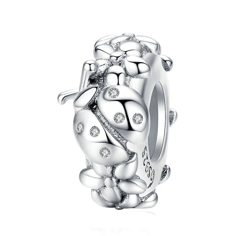 Classic Silver Ladybug Stopper Charms Unique Leather Bracelets Silver  