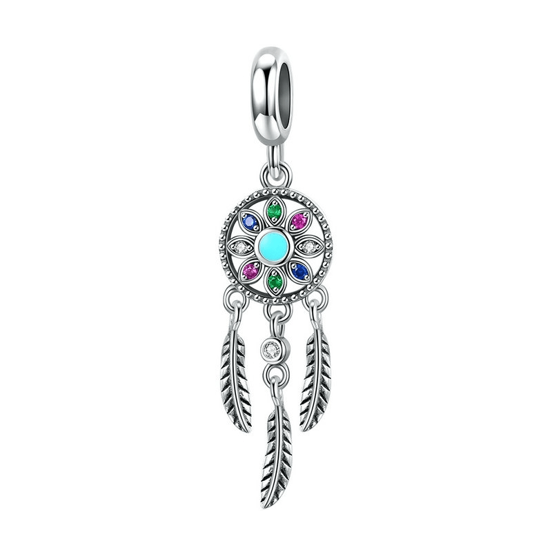 Feathered Dream Catcher Charm Charms Unique Leather Bracelets Silver  