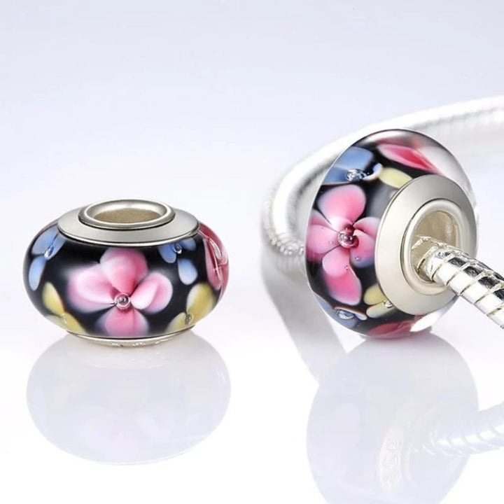 Murano Glass Charm Charms Unique Leather Bracelets Pink/Blue  