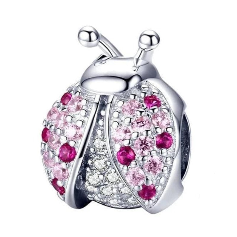 Pink Crystal Ladybug Charm Charms Unique Leather Bracelets Silver  