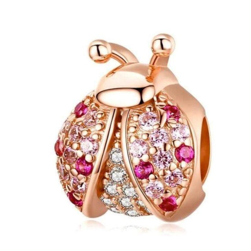 Pink Crystal Ladybug Charm Charms Unique Leather Bracelets Rose Gold  