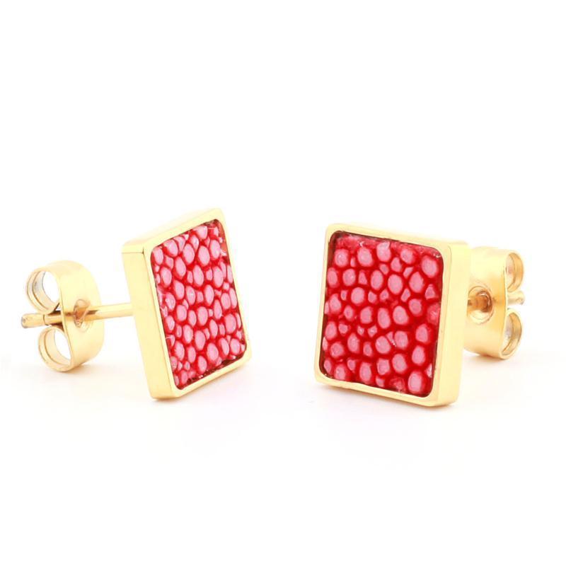 Artisian Styled Luxury Leather Earrings Stud Unique Leather Bracelets Red/Gold  