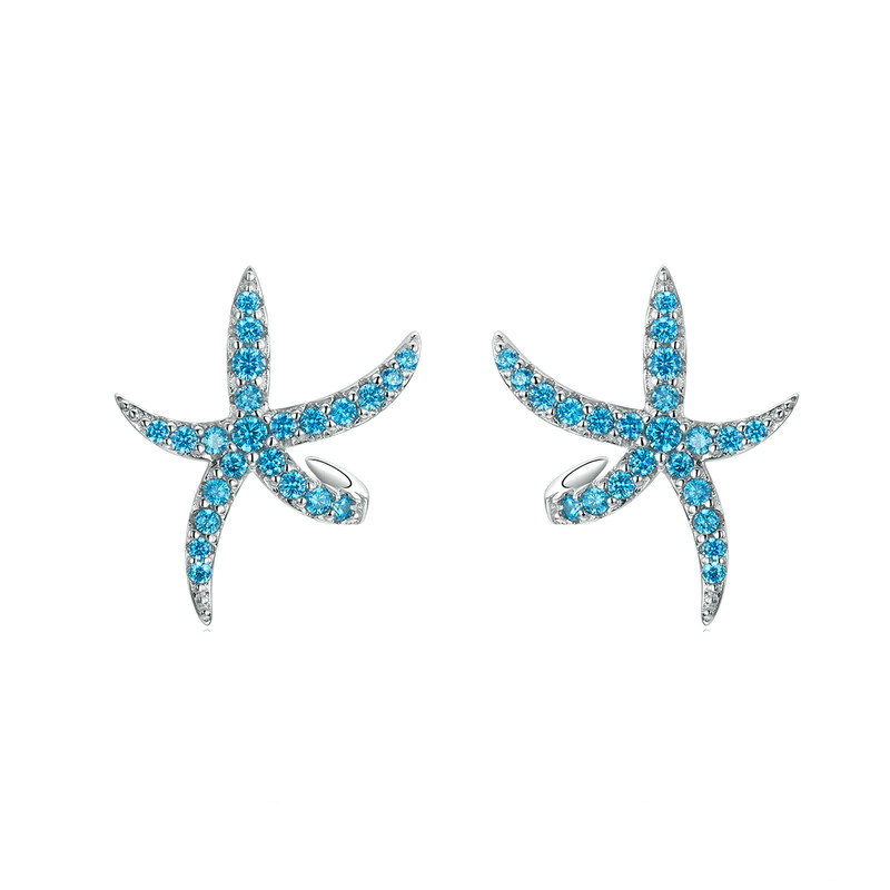 Aqua Blue Starfish Earrings Stud Unique Leather Bracelets Blue  