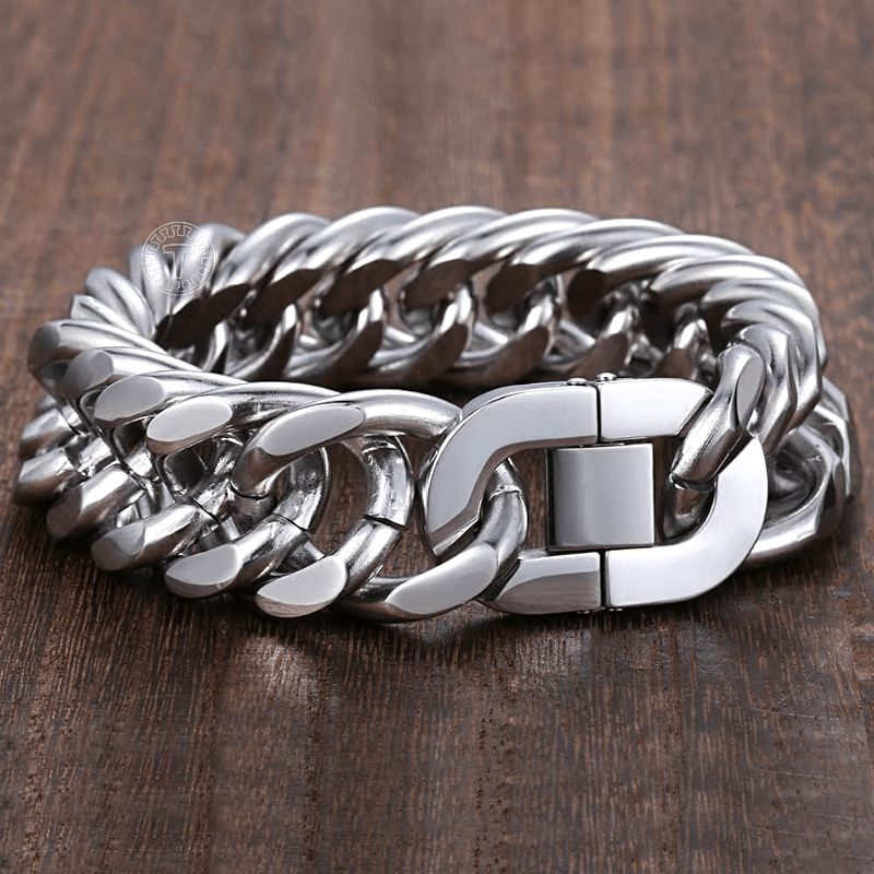 Gucci Style Stainless Steel Bracelets: Elevate Your Style Link Chain Unique Leather Bracelets 7 inch Silver 18mm