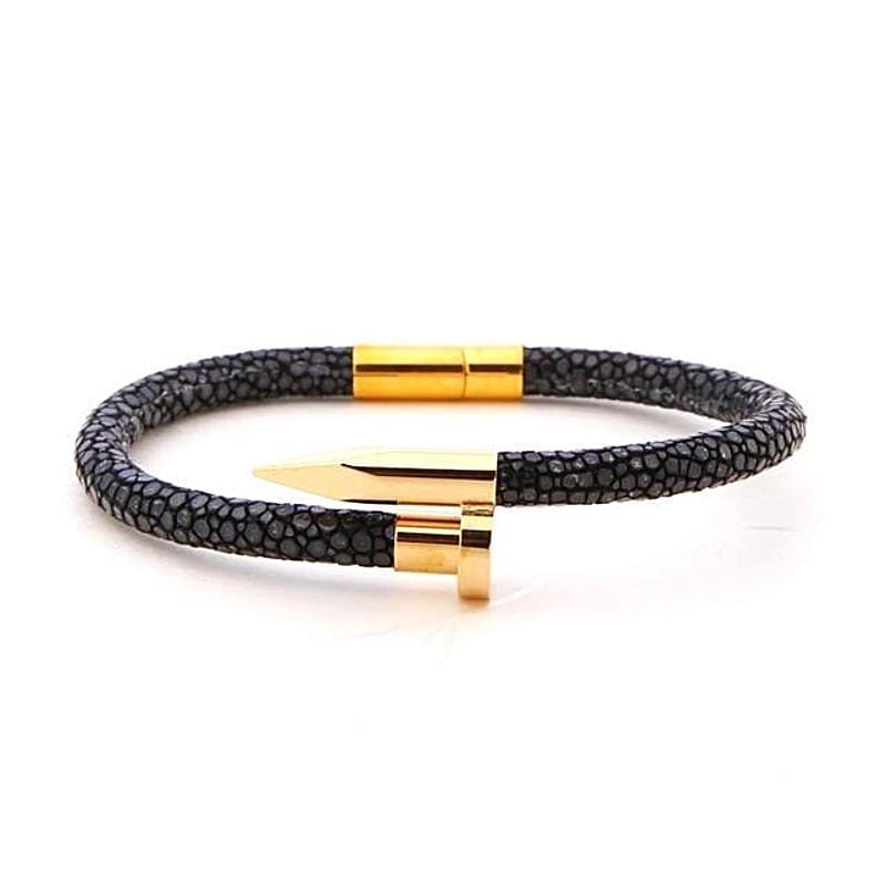 Black and Gold Luxury Leather Nail Leather Unique Leather Bracelets Black/Gold 16cm 