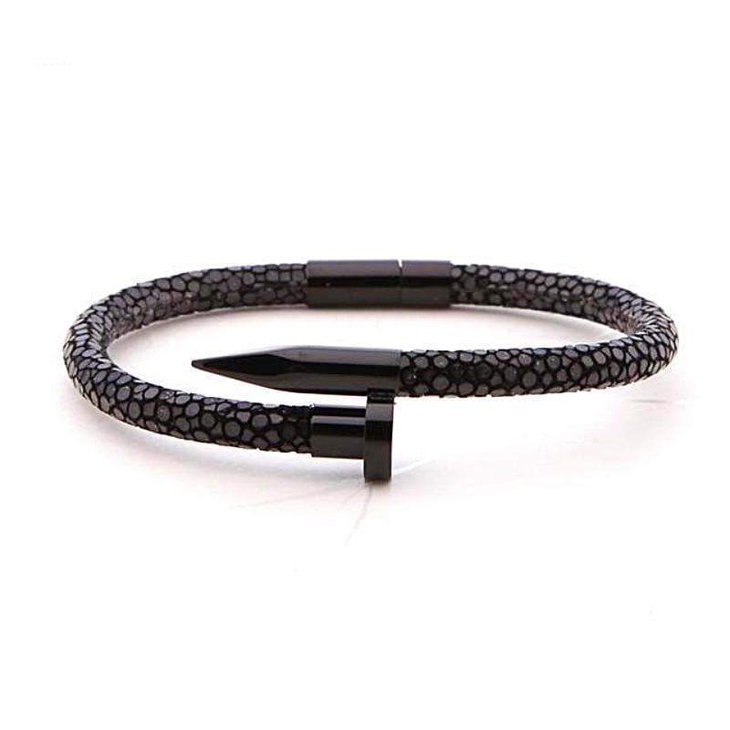 Black Luxury Leather Nail Leather Unique Leather Bracelets Black 16cm 