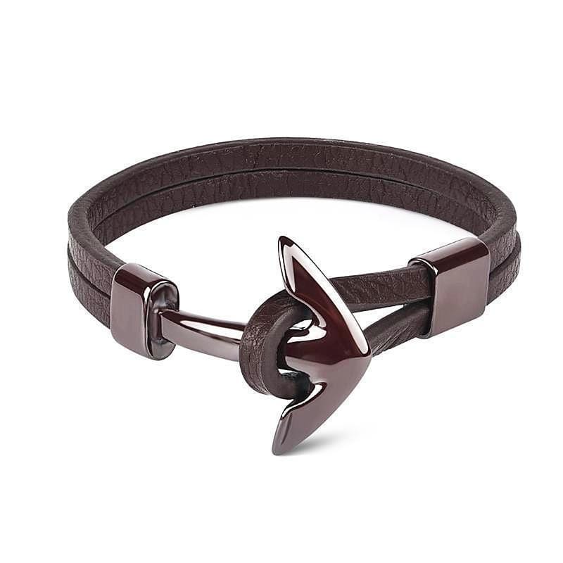 Brown Leather Anchor Bracelet Leather Unique Leather Bracelets Small Brown 