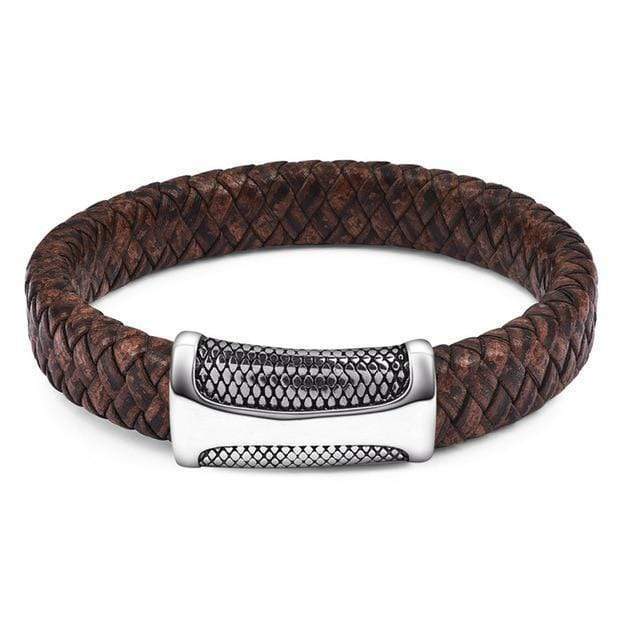 Rustic Magnetic Leather Bracelets Leather Unique Leather Bracelets Brown/Silver/Black 18.5cm 