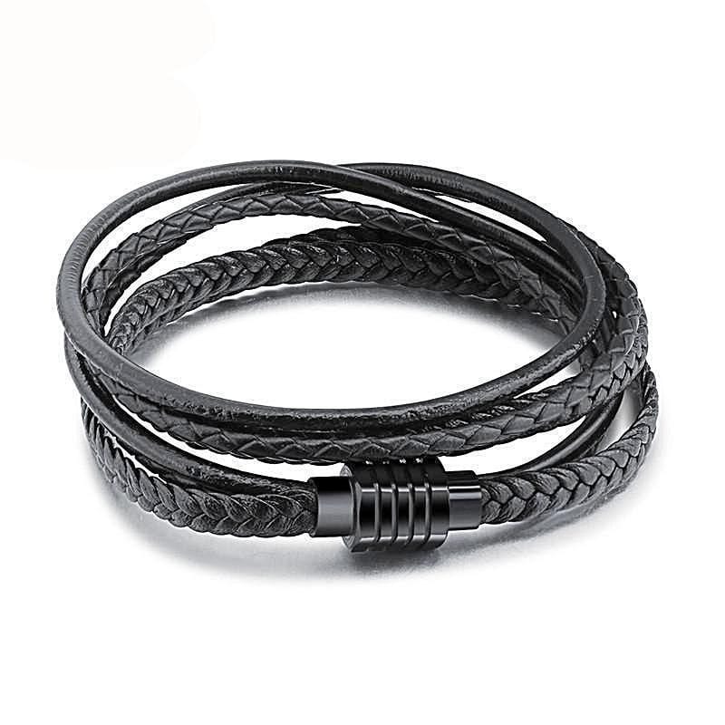 Black Leather Rope Bracelet Leather Unique Leather Bracelets Medium Black 