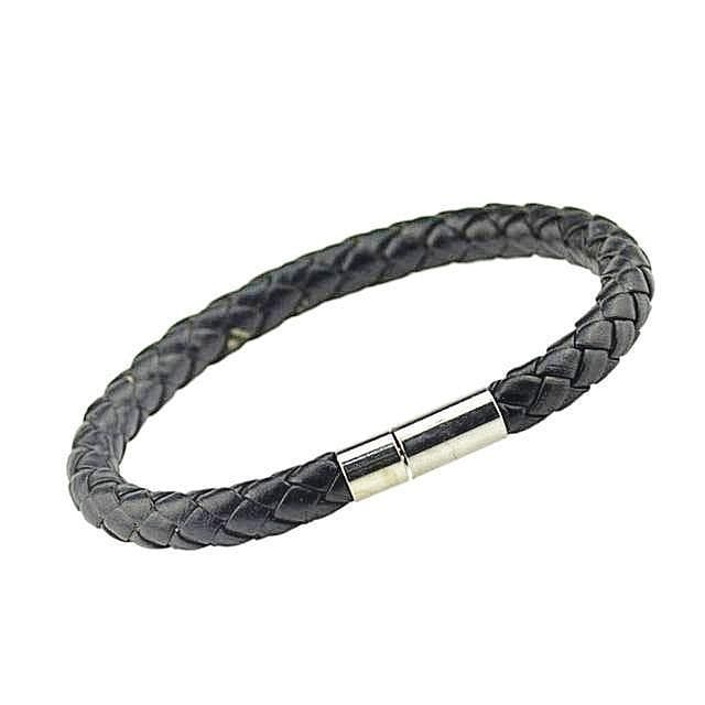 Braided Magnetic Leather Bracelet Leather Unique Leather Bracelets Black Medium 