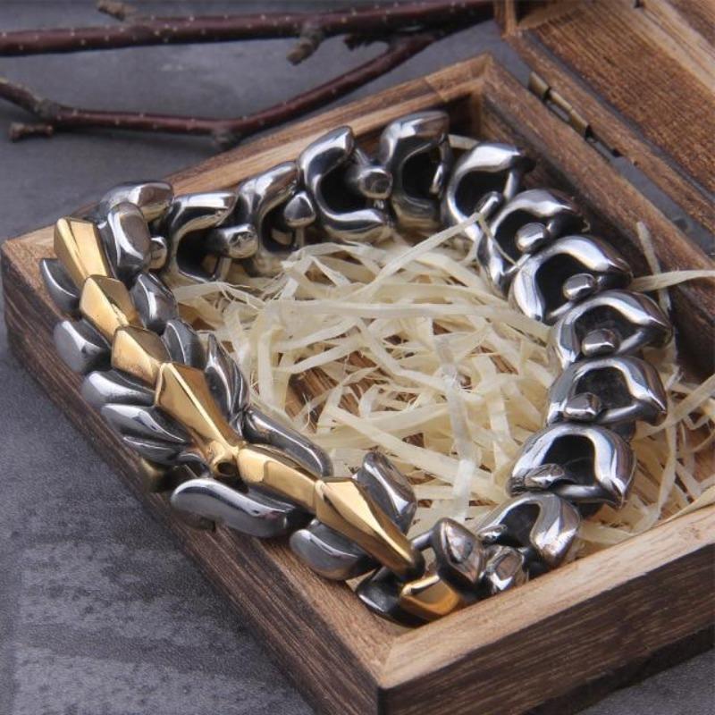 Mens Link Silver Chain Link Chain Unique Leather Bracelets Silver/Gold NC 19cm