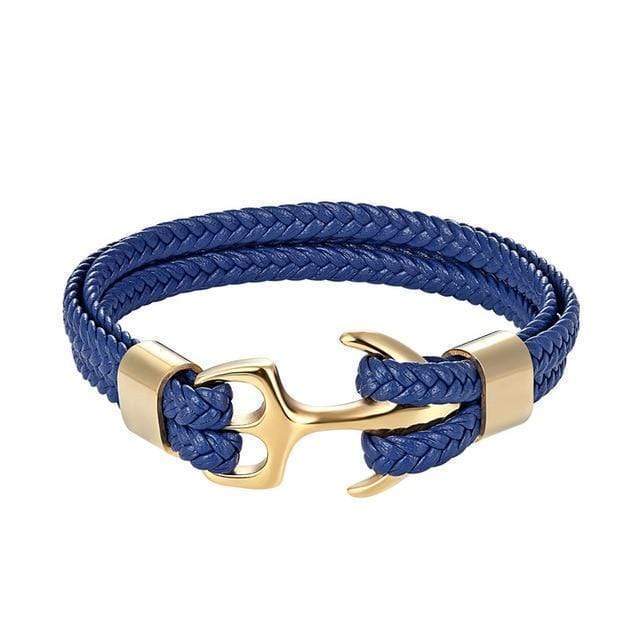 Titanium Anchor Leather Bracelet Leather Unique Leather Bracelets Blue 19cm 