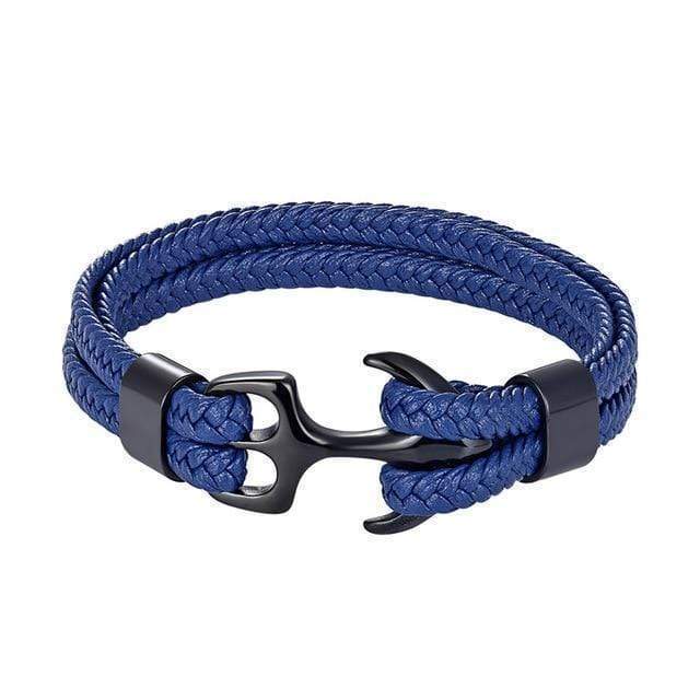 Titanium Anchor Leather Bracelet Leather Unique Leather Bracelets Blue/Black 19cm 