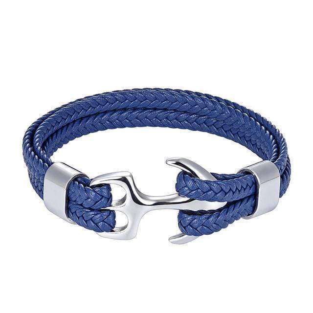 Titanium Anchor Leather Bracelet Leather Unique Leather Bracelets Blue/Silver 19cm 