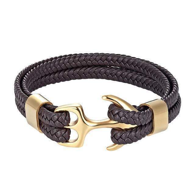 Titanium Anchor Leather Bracelet Leather Unique Leather Bracelets Brown 19cm 