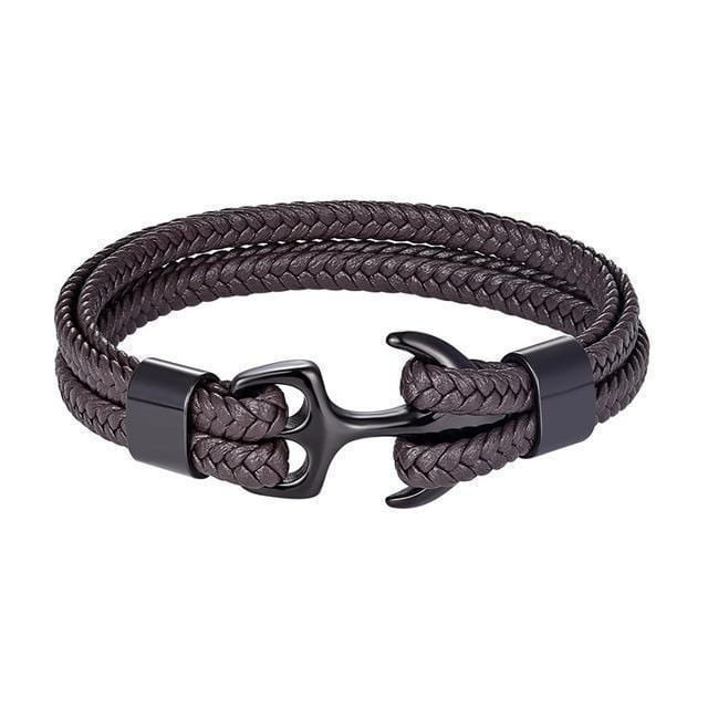 Titanium Anchor Leather Bracelet Leather Unique Leather Bracelets Brown/Black 19cm 