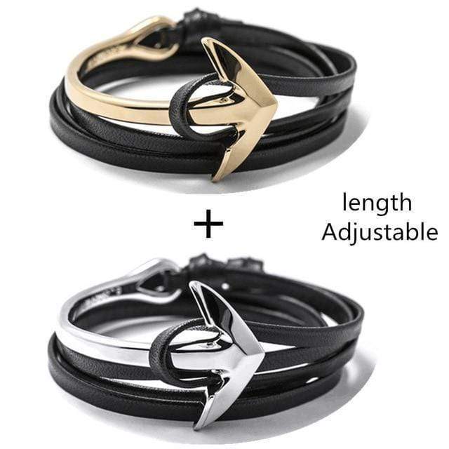 Titanium Anchor Leather Bracelet Leather Unique Leather Bracelets gold silver 19cm 