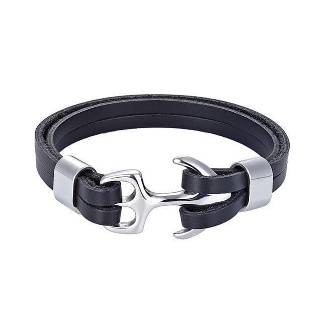 Titanium Anchor Leather Bracelet Leather Unique Leather Bracelets Grey 19cm 