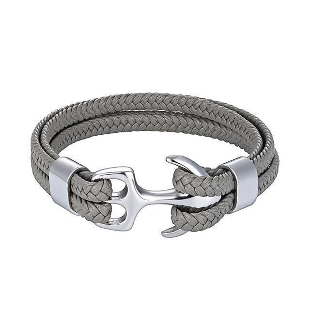 Titanium Anchor Leather Bracelet Leather Unique Leather Bracelets Silver 19cm 