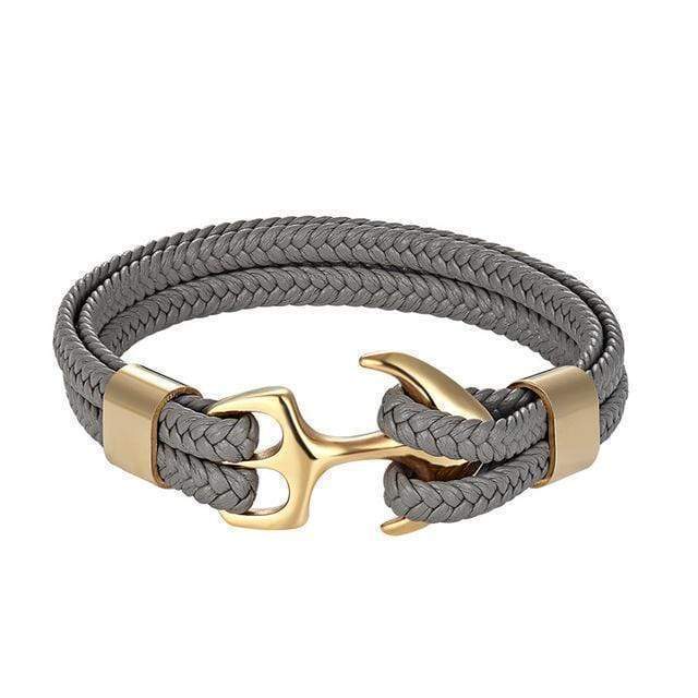 Titanium Anchor Leather Bracelet Leather Unique Leather Bracelets Silver/Gold 19cm 