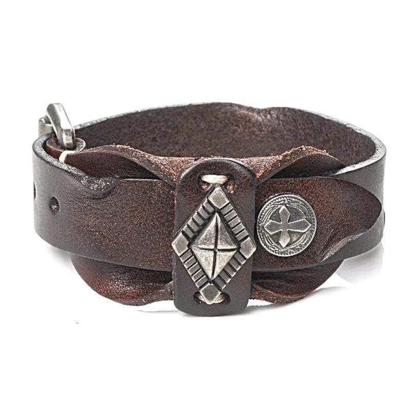 Brown Tribal Cross Leather Bracelet Leather Unique Leather Bracelets 2in Brown 