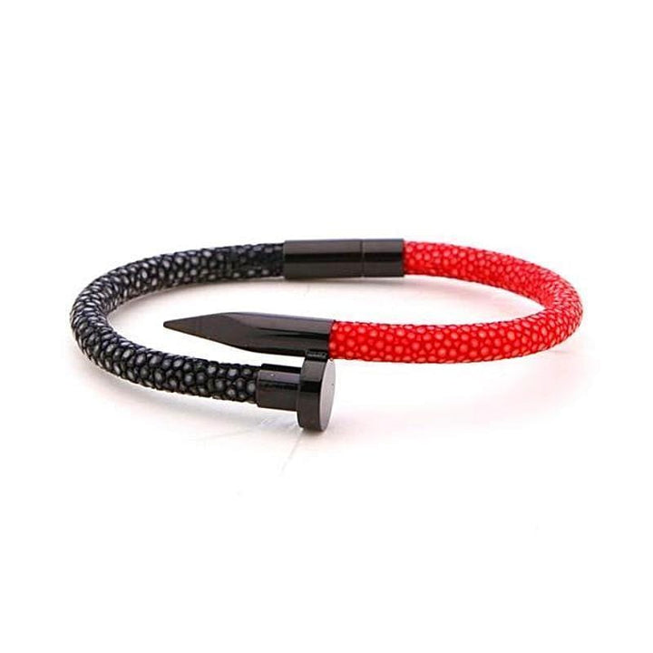 Red and Black Leather Nail Leather Unique Leather Bracelets Red/Black 16cm 