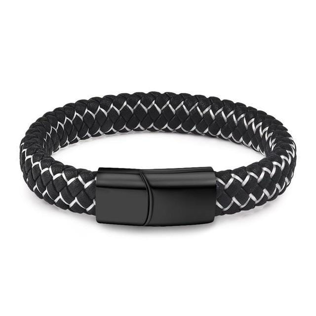 Rustic Magnetic Leather Bracelets Leather Unique Leather Bracelets Black/Black/White 18.5cm 