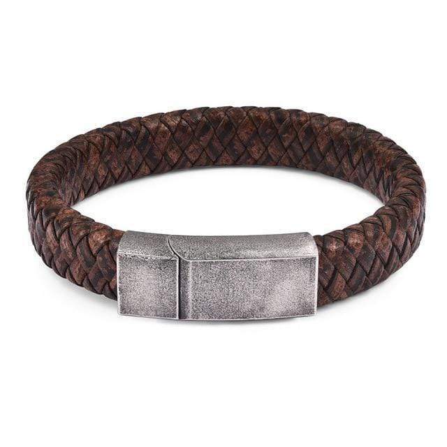 Rustic Magnetic Leather Bracelets Leather Unique Leather Bracelets Brown/Pewter 18.5cm 