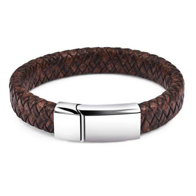 Rustic Magnetic Leather Bracelets Leather Unique Leather Bracelets Brown/Silver 18.5cm 