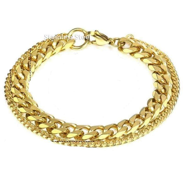 Mens Stainless Steel Thick Link Chain Bracelet Link Chain Unique Leather Bracelets Gold 8 inch 