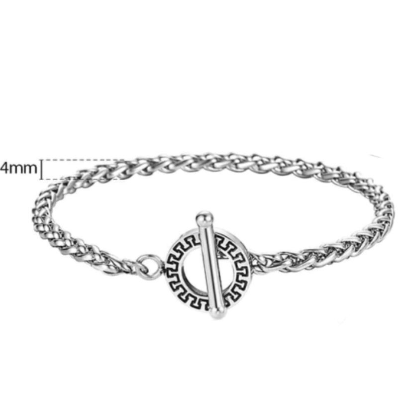 Silver Tribal Toggle Clasp Mens Stainless Steel Bracelets Link Chain Unique Leather Bracelets 20cm Silver 