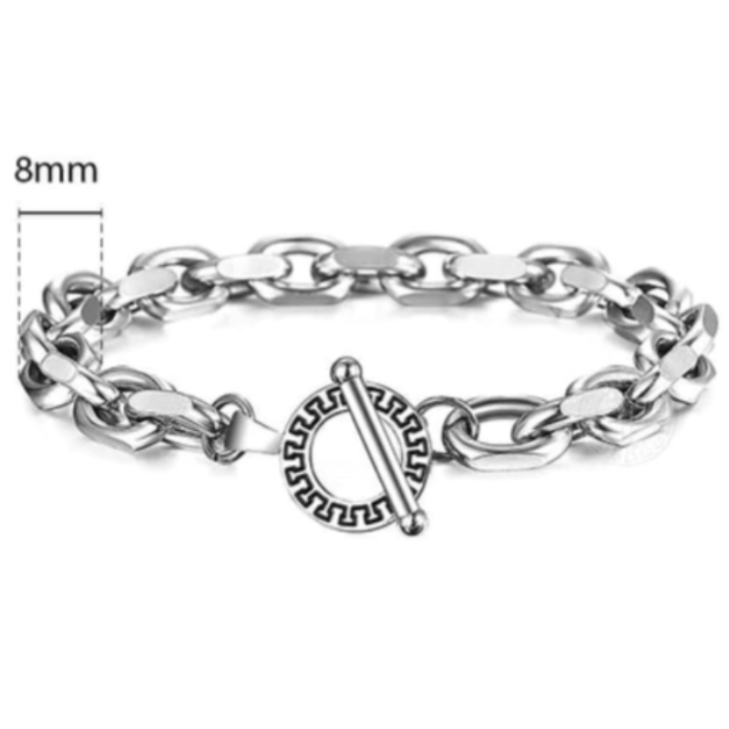 Thick Link Tribal Clasp Mens Stainless Steel Bracelets Link Chain Unique Leather Bracelets 20cm Silver 