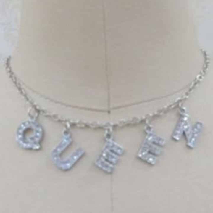 Diamond Necklace Choker Necklaces Unique Leather Bracelets 37cm with extend 6cm QUEEN Silver