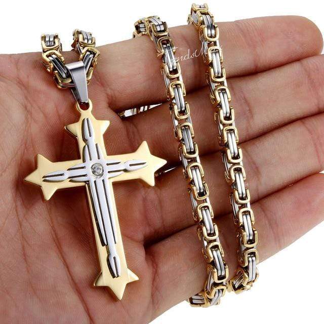 Byzantine Cross Necklaces Necklaces Unique Leather Bracelets 18inch Gold/Silver 