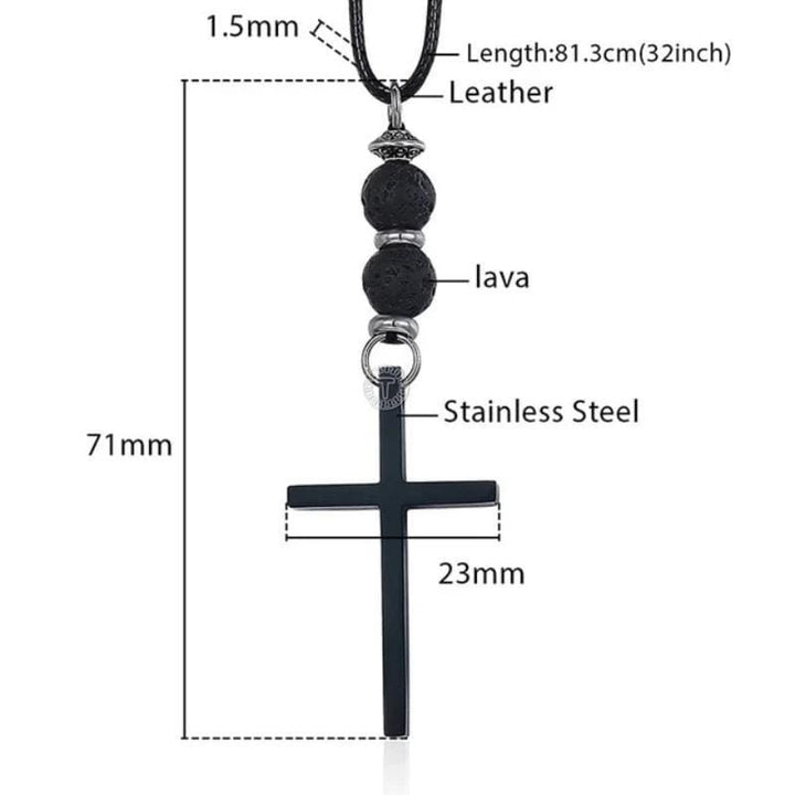 Mens Lava Stone Black Leather Cross Necklace Necklaces Unique Leather Bracelets   