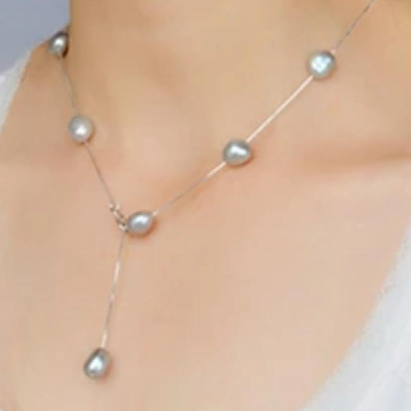 Womens Baroque Pearl Necklace Necklaces Unique Leather Bracelets 45cm Gray 
