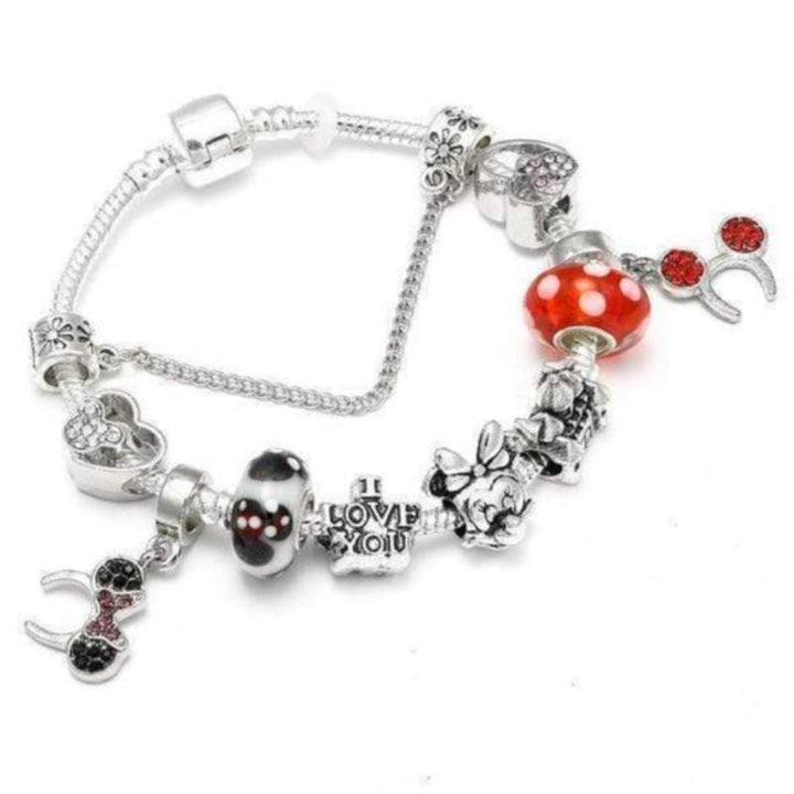 Childrens Charm Bracelet Charm Unique Leather Bracelets Silver/Red 18cm 