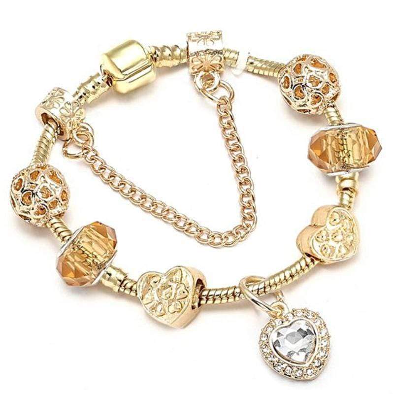 Golden Pan Charm Bracelets Charm Unique Leather Bracelets Gold/Amber 17cm 