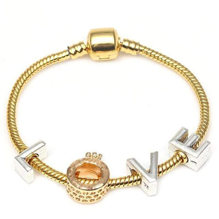 Golden Pan Charm Bracelets Charm Unique Leather Bracelets Gold/Love 17cm 