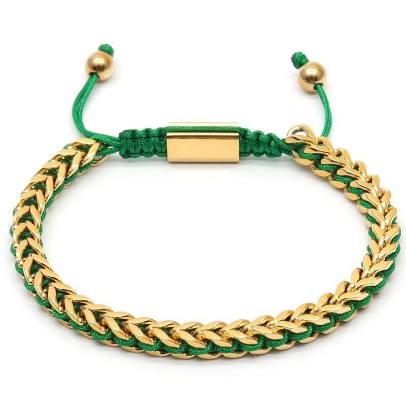 The Camille Hand Woven Womens Bracelets Beaded Unique Leather Bracelets 18cm Gold/Green 