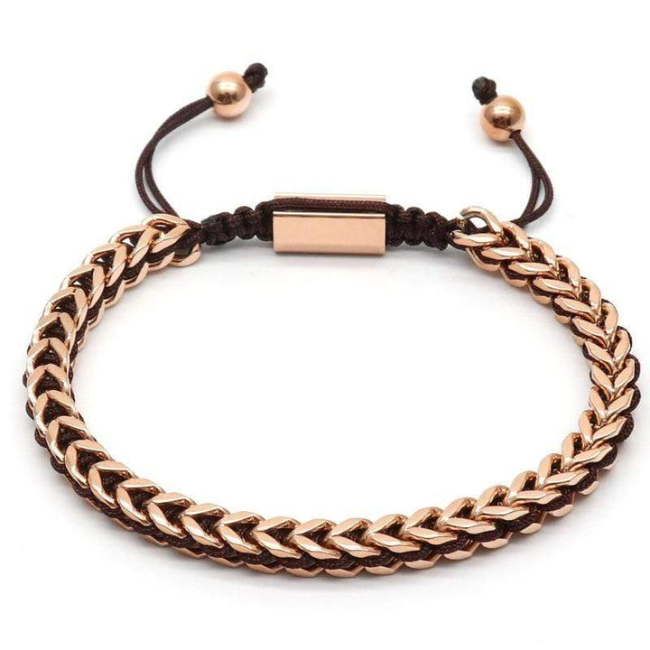 The Camille Hand Woven Womens Bracelets Beaded Unique Leather Bracelets 18cm Rose Gold/Brown 