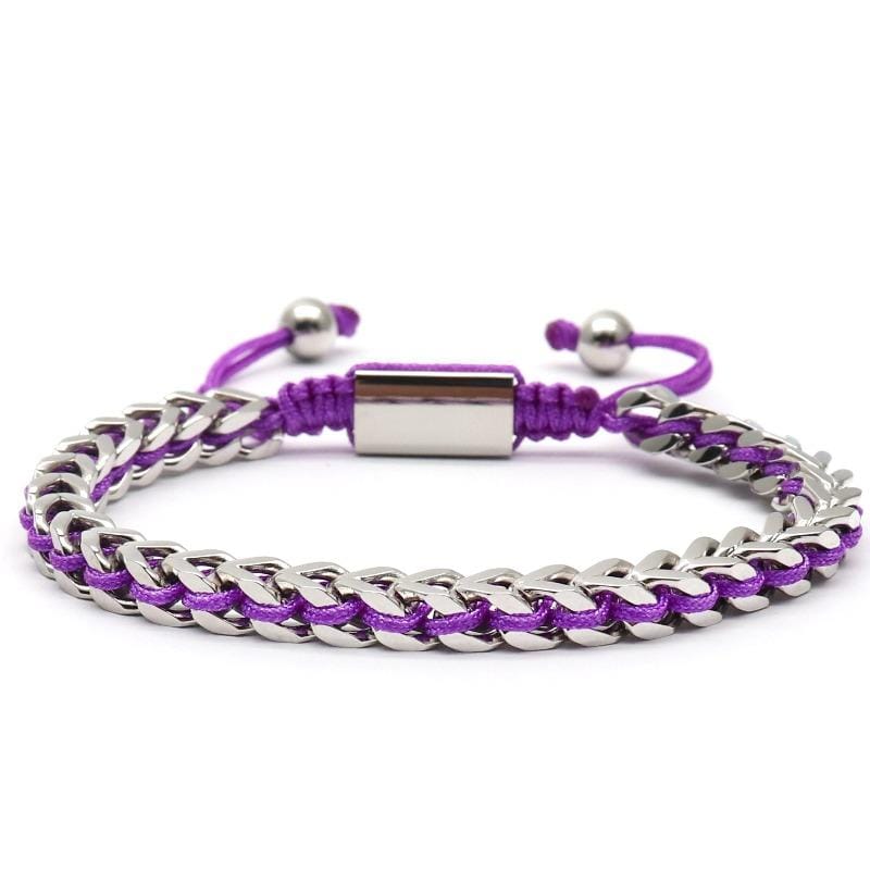 The Camille Hand Woven Womens Bracelets Beaded Unique Leather Bracelets 18cm Silver/Purple 